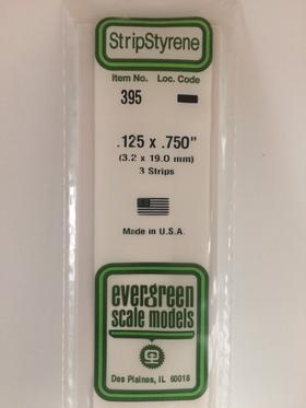Evergreen 395 Strips, .125" x .750", 3.2 x 19.0 mm, 3 Pieces - House of Trains