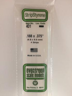 Evergreen 401 Strips, .188" x .375", 4.8 x 9.5 mm, 4 Pieces - House of Trains