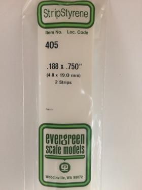 Evergreen 405 Strips, .188" x .750", 4.8 x 19.0 mm, 2 Pieces - House of Trains