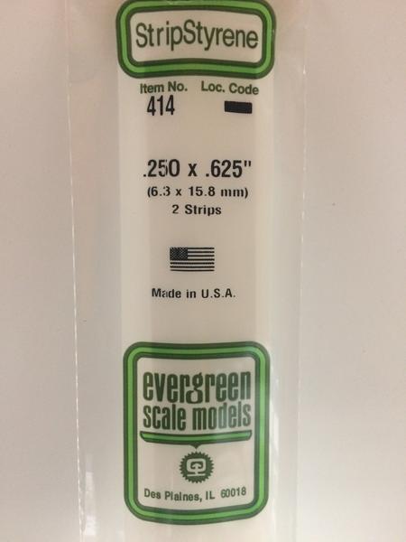 Evergreen 414 Strips, .250" x .625", 6.3 x 15.8 mm, 2 Pieces - House of Trains
