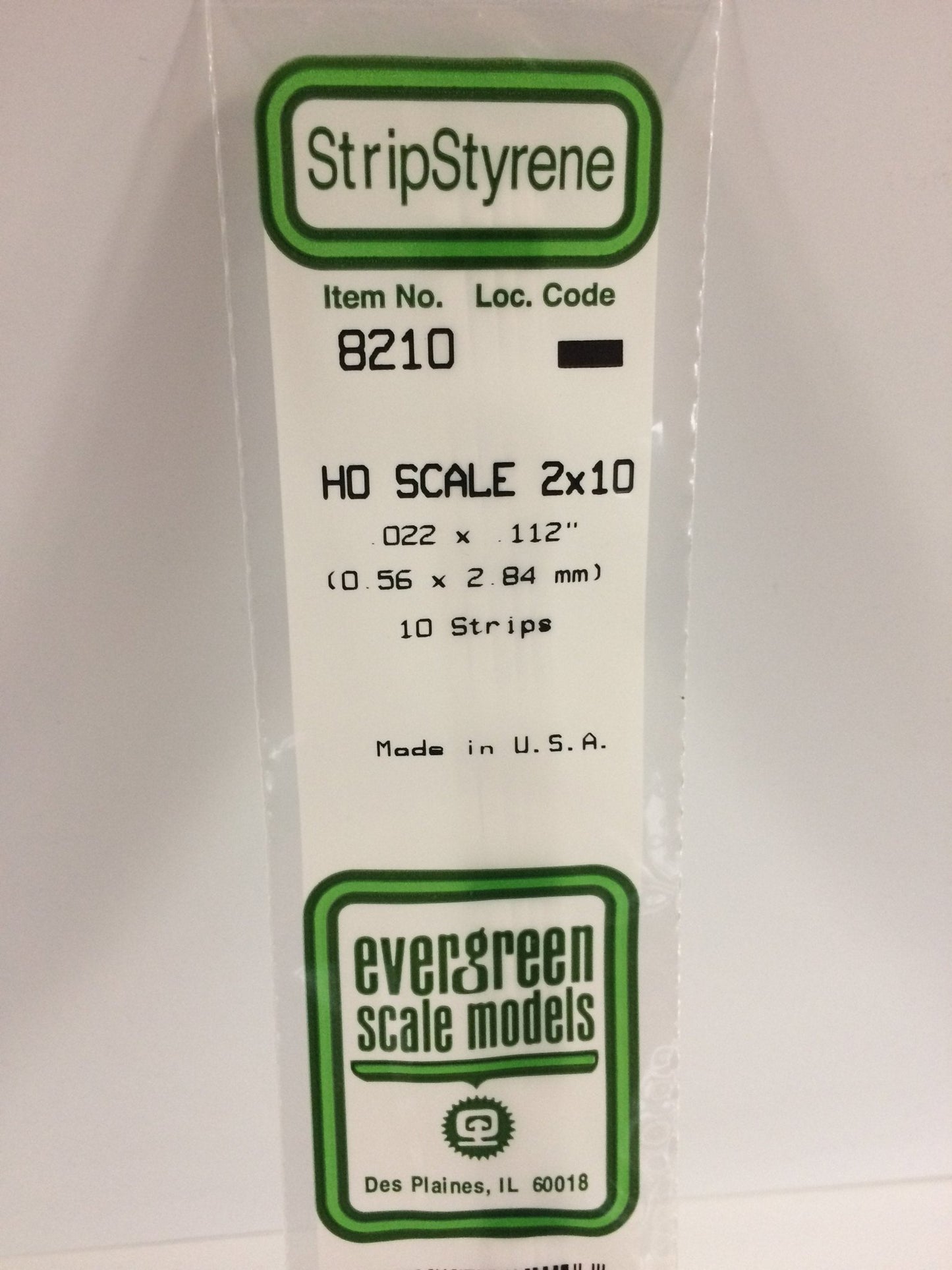 Evergreen 8210 Strips, HO Scale 2 x 10, .022" x .112" (0.56 mm x 2.84 mm) (10 Pieces) - House of Trains