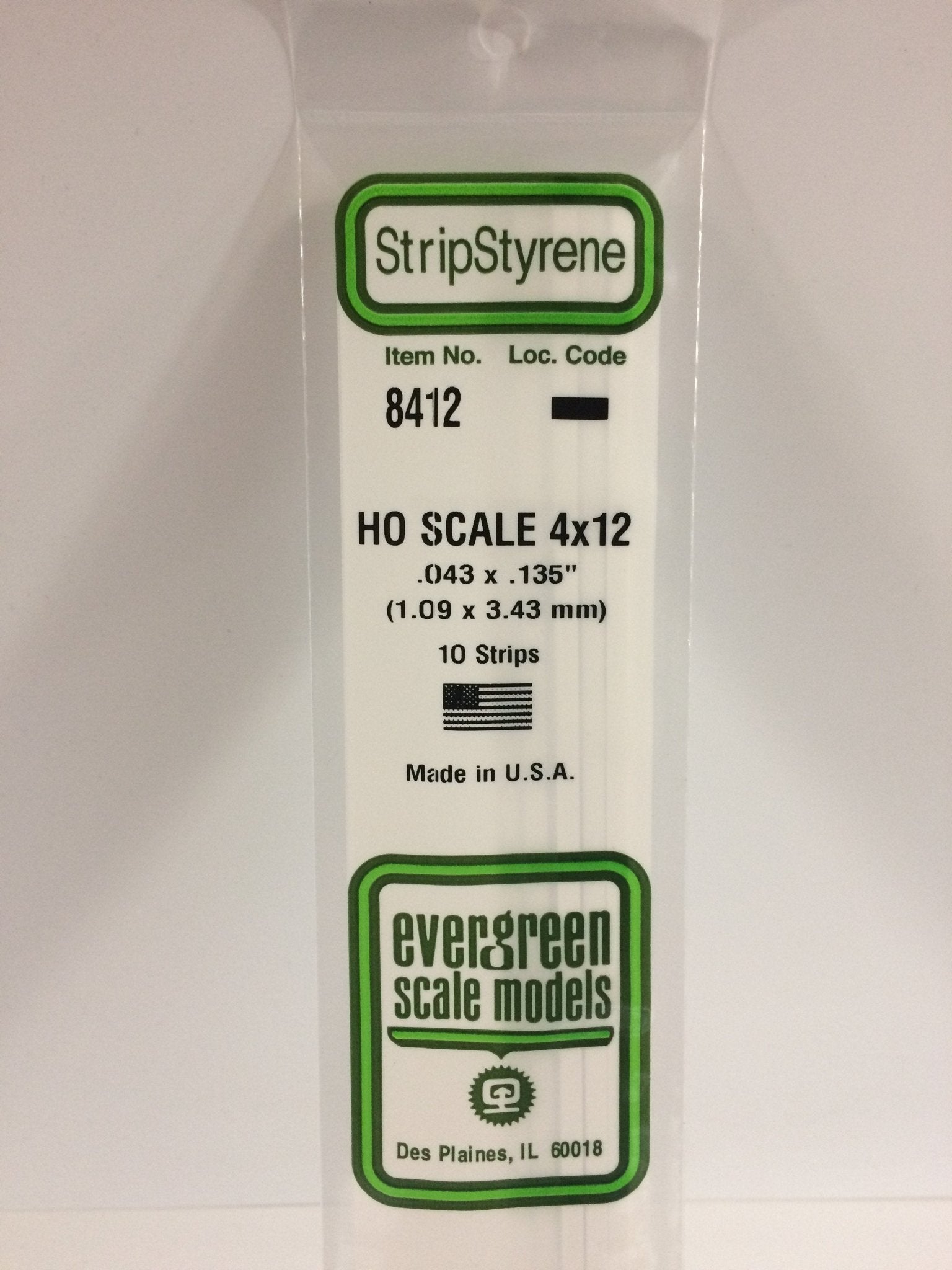 Evergreen 8412 Strips, HO Scale 4 x 12, .043" x .135" (1.09 mm x 3.43 mm) (10 Pieces) - House of Trains
