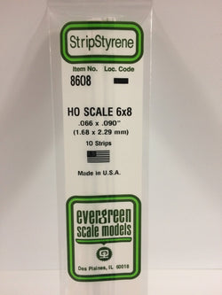 Evergreen 8608 Strips, HO Scale 6 x 8, .066" x .090" (1.68 mm x 2.29 mm) (10 Pieces) - House of Trains