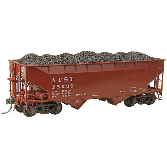 Kadee 7524 HO, 50 Ton AAR Standard, 2 Bay Offset Open Hopper, Coal Load, Santa Fe, ATSF, 78231 - House of Trains