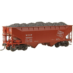 Kadee 7526 HO, 50 Ton AAR Standard, 2 Bay Offset Open Hopper, Coal Load, MILW, 96863 - House of Trains