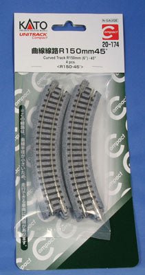 Kato 20-174 N Unitrack 6" (150mm) Radius Curve 45 Degree (4 Pieces) - House of Trains