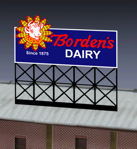 Light Works USA 1052 Borden's Dairy Rooftop Animated Neon Sign N/HO Scale 2.25"x2" - House of Trains