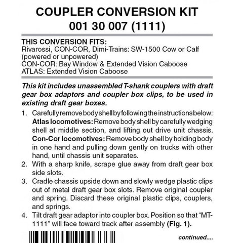 Micro Trains 001 30 007 (1111) N Coupler Conversion Kit, SW 1500, Extended Vision Caboose, Black - House of Trains