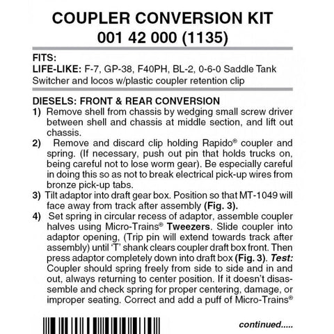 Micro Trains 001 42 000 (1135) N Coupler Conversion Kit, Life-Like Engines, Black - House of Trains