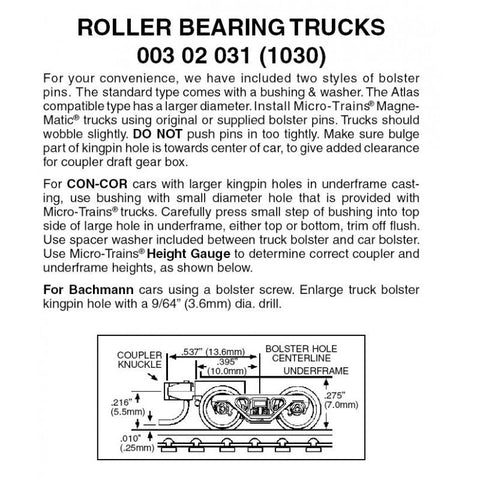 Micro Trains 003 02 031 (1030) N, Roller Bearing Trucks with Short Extension - House of Trains