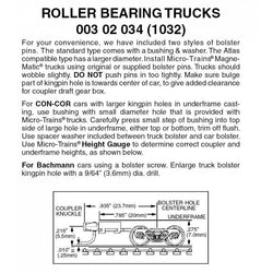 Micro Trains 003 02 034 (1032) N Roller Bearing Trucks with Long Extension (1 Pair) - House of Trains