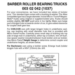 Micro Trains 003 02 042 (1037) N Medium Extension Barber Roller Bearing Trucks, Black (1 Pair) - House of Trains