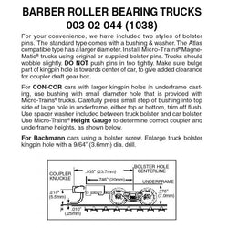 Micro Trains 003 02 044 (1038) N Barber Roller Bearing Trucks with Long Extension - House of Trains
