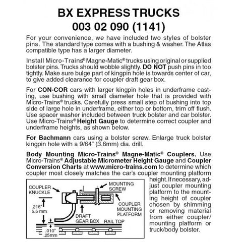 Micro Trains 003 02 090 (1141) N, BX Express Trucks without Couplers, Black (1 Pair) - House of Trains