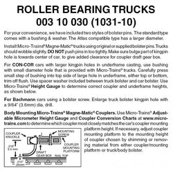 Micro Trains 003 10 030, 1031-10, 10 pair Roller Bearing Trucks without Couplers (20 Pieces) - House of Trains