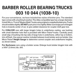 Micro Trains 003 10 044 (1038-10) N, 10 Pair, Bulk Pack, Barber Roller Bearing Trucks with Long Ext - House of Trains