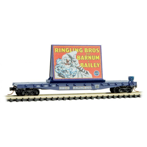 Micro Trains 045 00 522 N 50' Flat Car, Fishbelly Side, Clown Billboard 2, RBBX 79 - House of Trains