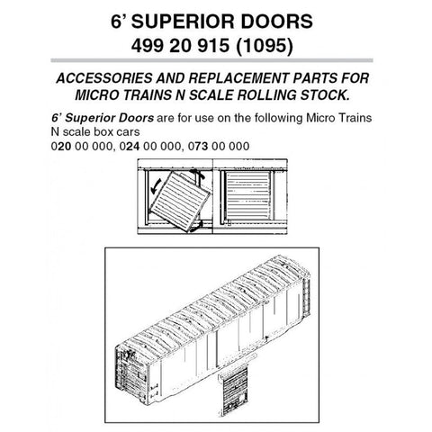Micro-Trains 499 20 915 (1095) N 6' Superior Doors for 40' Cars, Brown (12 Pieces) - House of Trains