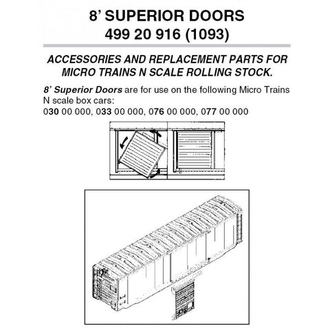 Micro-Trains 499 20 916 N 8' Superior Doors for 50' Cars, Brown (12 Pieces) - House of Trains