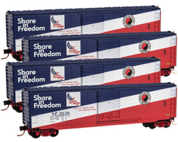 Micro-Trains Line 993 00 106 N 50' Standard Box Car, 4-Car Pack, NP Share in Freedom - House of Trains