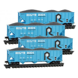 Micro-Trains Line 993 00 191 N 4-Pack, 100-Ton 3-Bay Open Hopper, Rib Sides with Coal Load, Rock Island, - House of Trains