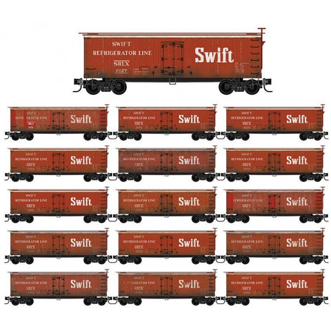 Micro-Trains Line 993 01 925 N, 36' Wood Sheathed Ice Reefer, 16-Pack, Weathered, Swift, SRLX, - House of Trains