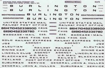 Microscale 48-275 O, Burlington Route Ribbon Style Gothic Letters, Black, 1950-1970 - House of Trains