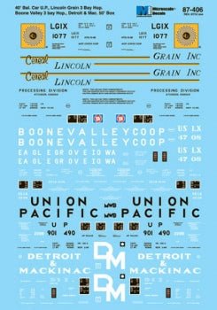 Microscale 87-222 HO, Assorted Freight Cars, Licoln Grain, UP, Boone Valley, Detroit Mackinac - House of Trains