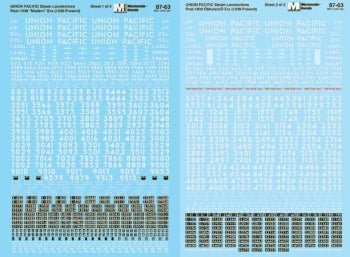 Microscale 87-63 HO, Union Pacific, Steam Locomotives, 2 Sheet Set - House of Trains
