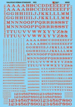 Microscale 90005 HO, Railroad Roman, Letters and Numbers, Red - House of Trains