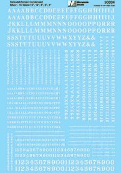 Microscale 90034 HO, Roman, Condensed, Letters and Numbers, Silver - House of Trains