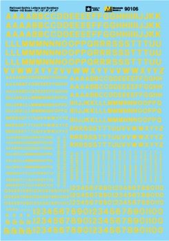 Microscale 90106 HO, Railroad Gothic, Letters and Numbers, Yellow - House of Trains