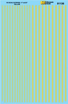 Microscale 91136 HO, Striping, 4" and 6" Widths, Yellow - House of Trains