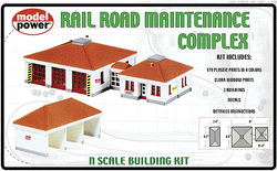 Model Power 1584 N Scale, Rail Road Maintenance Complex, 3 Buildings, Plastic Kit, 4 Colors - House of Trains