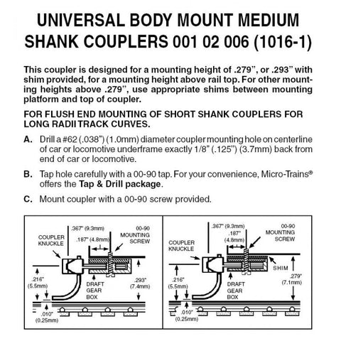MTL 001 02 006 N Assembled Universal RDA Body Mount Medium Shank Coupler - House of Trains