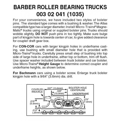 MTL 003 02 041 (1035) N, Barber Roller Bearing Trucks, Short Extension Coupler - House of Trains