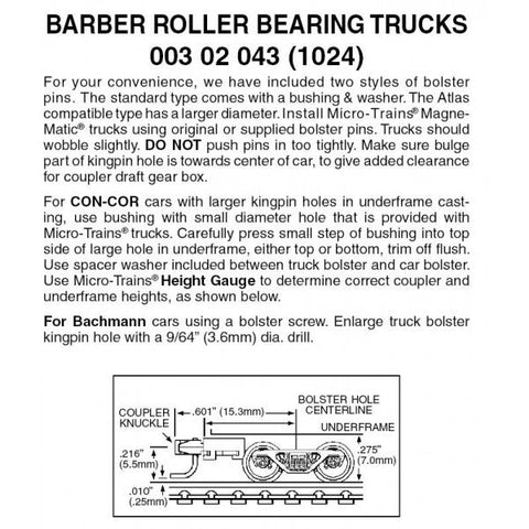 MTL 003 02 043 (1024) N Barber Roller Bearing Trucks with Medium + Extension - House of Trains