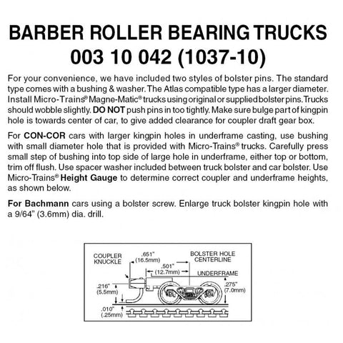 MTL 003 10 042 (1037-10) N, 10 Pair, Bulk Pack, Barber Roller Bearing Trucks - House of Trains