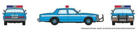 Rapido 800009 HO, Early 1980s Chevy Impala, Police Car, Blue - House of Trains