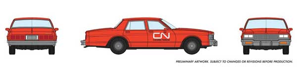 Rapido 800014 HO, Early 1980s Chevy Impala, Canadian National, Maintenance, Red - House of Trains