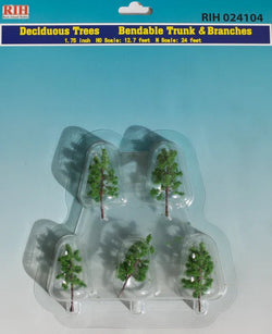 Rock Island Hobby 24104, Deciduous Tree, Bendable Trunk and Branches, 2.75" Tall, HO 12.7 Scale Feet, N 24 Scale Feet, 5 per package - House of Trains