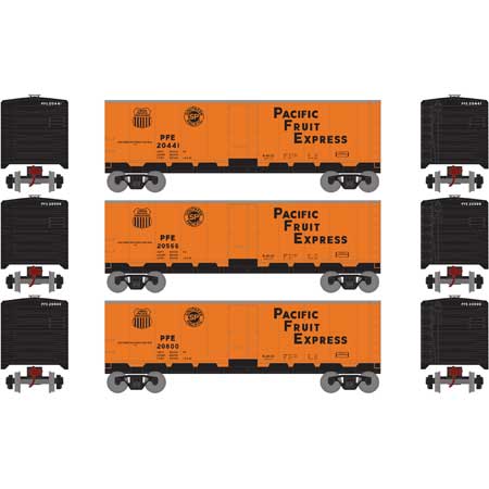 Roundhouse 2202 HO, 40' Steel Refrigerator Car, 3 Pack, Pacific Fruit Express, PFE - House of Trains