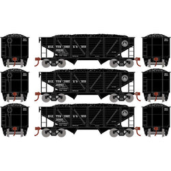 Roundhouse 70803 HO 34' 2 Bay Composite Hopper, Coal Load, 3-Pack, Baltimore and Ohio - House of Trains