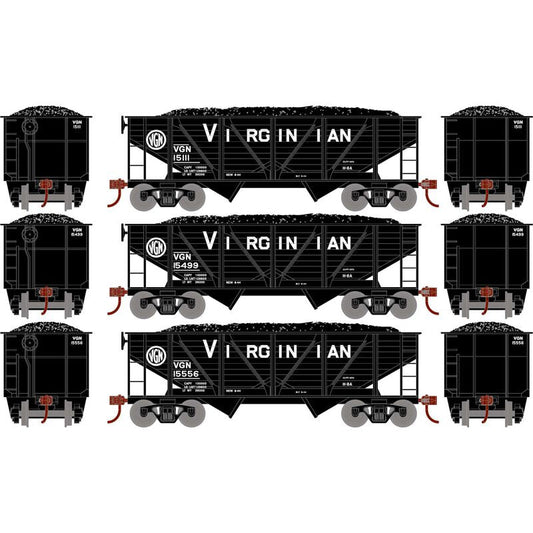 Roundhouse 70806 HO 34' 2 Bay Composite Hopper, Coal Load, 3-Pack, Virginian - House of Trains