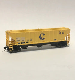 Trainworx 24424-03 N, PS2CD 4427 Covered Hopper, Chessie System Re-Stencil, CSXT, 253858 - House of Trains