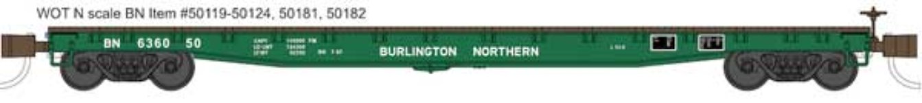 Wheels of Time 50124 N, 53' 6" Flatcar, BN, 636053 - House of Trains