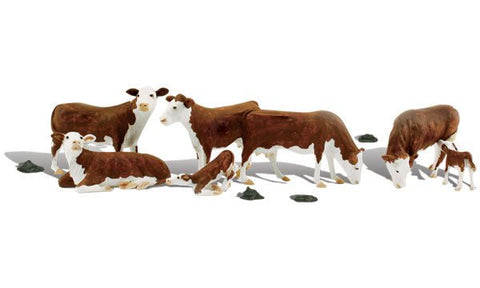 Woodland Scenics 1843 HO, Hereford Cows, 7 Cows, 4 Pies - House of Trains