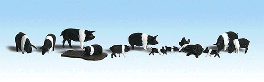 Woodland Scenics 1864 HO, Hampshire Pigs, Black and White, 12 Pieces - House of Trains