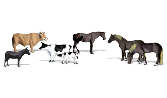 Woodland Scenics A2142 N Farm Animals, Horse, Pig, Calf, 7 pieces - House of Trains